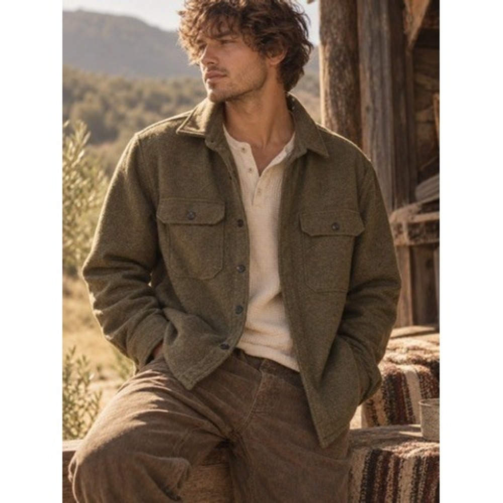 Grove & Hollow Mens XL Olive Green Button Front Shirt Jacket Shacket